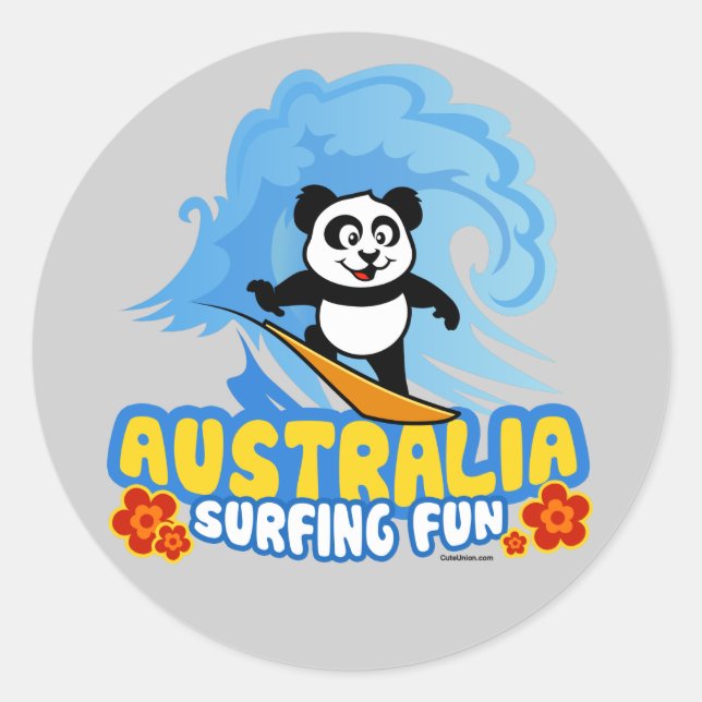 Australia Surfing Panda Classic Round Sticker (Front)