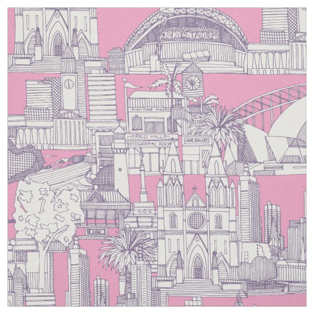 Australia toile de jouy violet pastel magenta fabric (Swatch)