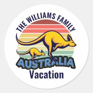 Australia Trip Cute Kangaroo Sunset Custom Classic Round Sticker