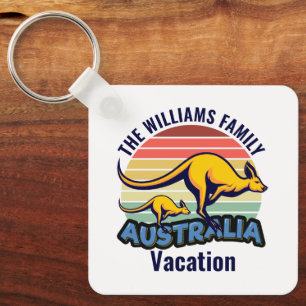 Australia Trip Cute Kangaroo Sunset Custom Key Ring