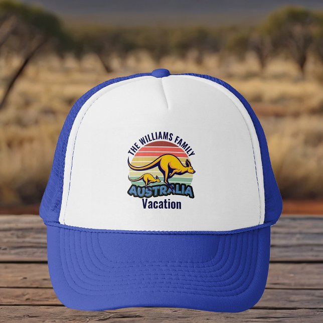 Australia Trip Cute Kangaroo Sunset Custom Trucker Hat (Creator Uploaded)