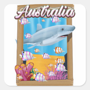 Australia Underwater shark travel poster Square Sticker