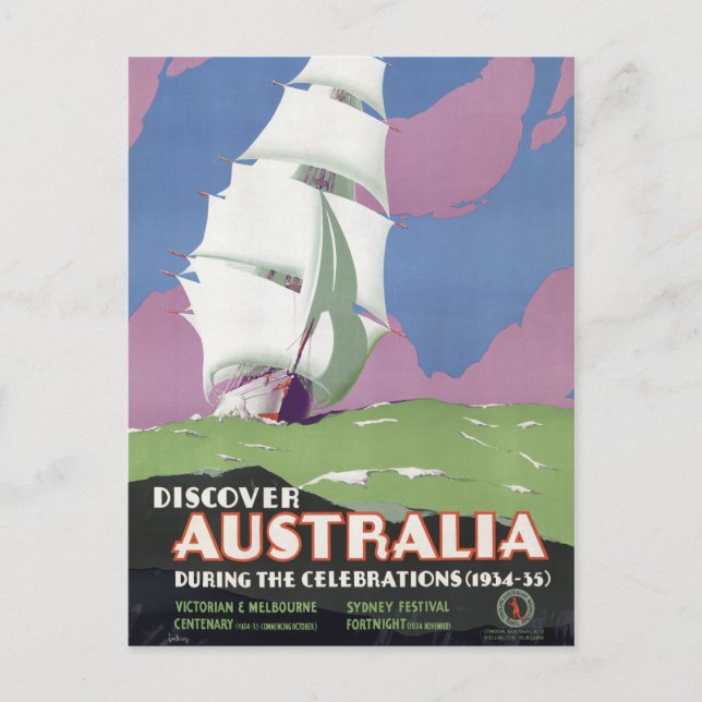 Australia Vintage Travel Poster Restored Postcard (Front)