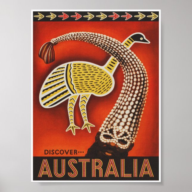 Australia Vintage Travel Poster with Emu (Front)