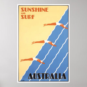 Australia Wall Art Swimming Travel Poster Vintage