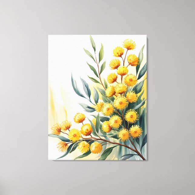 Australia — Watercolor Golden Wattle Canvas Print (Front)