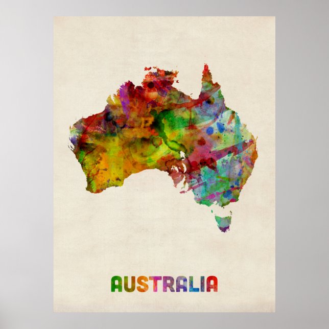 Australia Watercolor Map Poster (Front)
