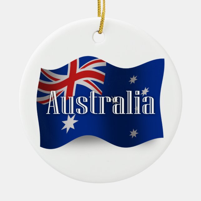 Australia Waving Flag Ceramic Tree Decoration (Front)