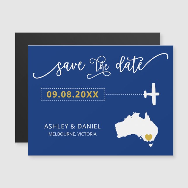 Australia Wedding Save the Date Card, Map Magnetic Invitation (Front/Back)