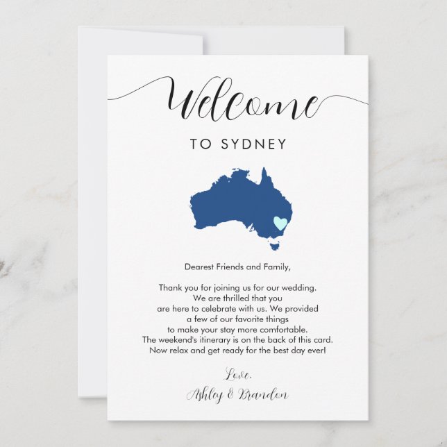 Australia Wedding Welcome Letter Itinerary Card (Front)