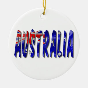 Australia Word With Flag Texture Ceramic Ornament