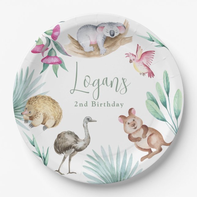 Australia Zoo Animal Birthday  Paper Plate (Front)
