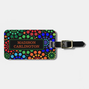 Australian aboriginal art circles monogram name luggage tag