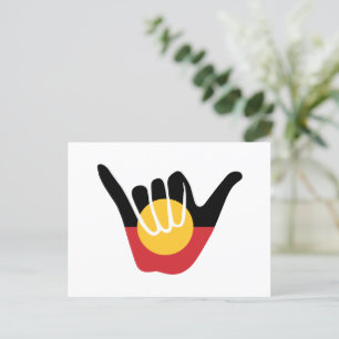 Australian Aboriginal Flag Shaka sign hang loose Holiday Postcard