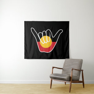 Australian Aboriginal Flag Shaka sign hang loose Tapestry
