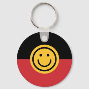 Australian Aboriginal flag with Smile face Key Ring