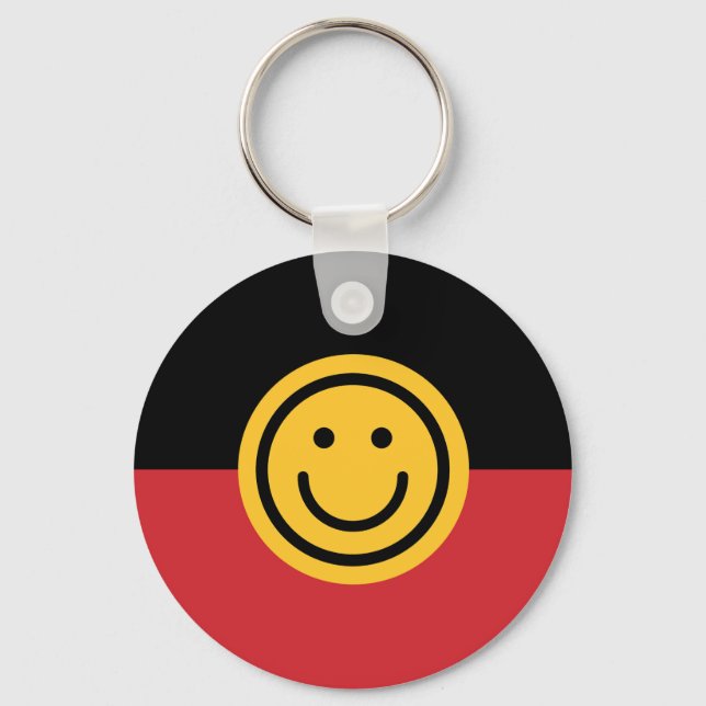 Australian Aboriginal flag with Smile face Key Ring (Front)
