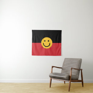 Australian Aboriginal flag with Smile face Tapestry