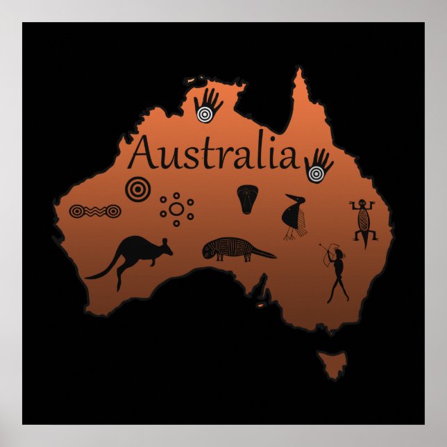 australian aboriginal map with symbols poster (Front)