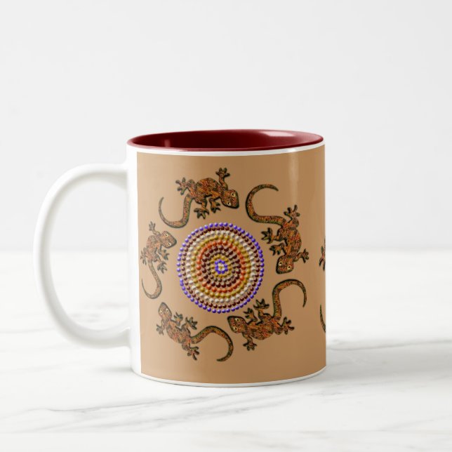 Australian Aboriginal Style Desert Art Two-Tone Coffee Mug (Left)