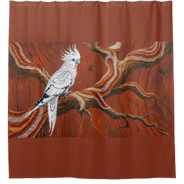 Australian Aboriginal-themed Cockatiel Shower Curtain (Front)