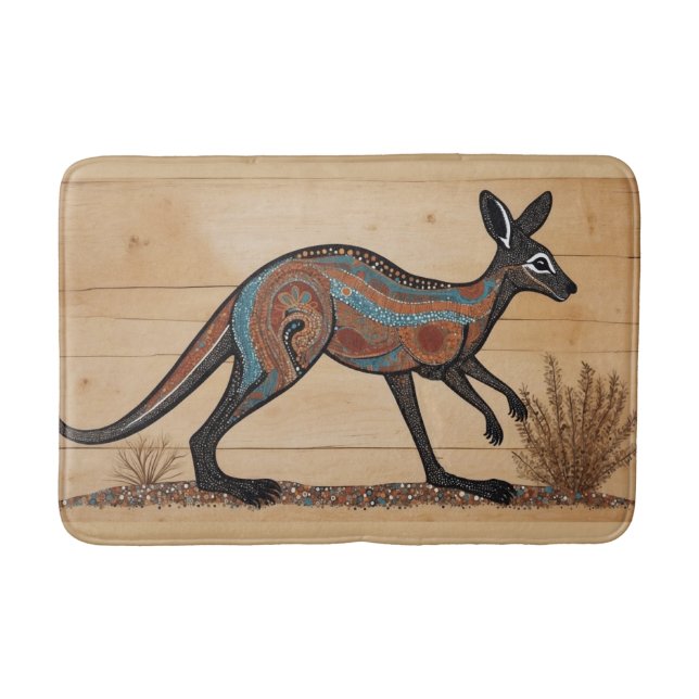 Australian Aboriginal-themed Kangaroo Bath Mat (Front)