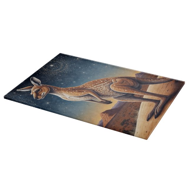 Australian Aboriginal-themed Kangaroo Scene Cutting Board (Corner)