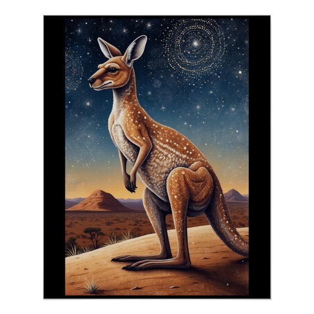Australian Aboriginal-themed Kangaroo Scene Poster (Front)