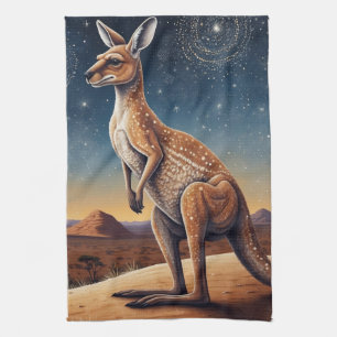 Australian Aboriginal-themed Kangaroo Scene Tea Towel
