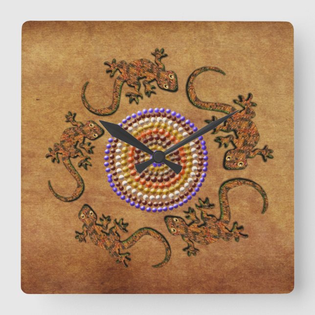 Australian Aborigine Dreamtime & Animals Square Wall Clock (Front)