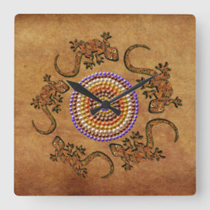 Australian Aborigine Dreamtime & Animals Square Wall Clock