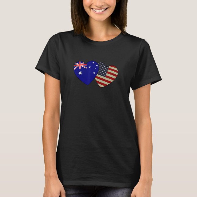 Australian American Couple Heart Love Flag Valenti T-Shirt (Front)