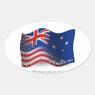 Australian-American Waving Flag Oval Sticker