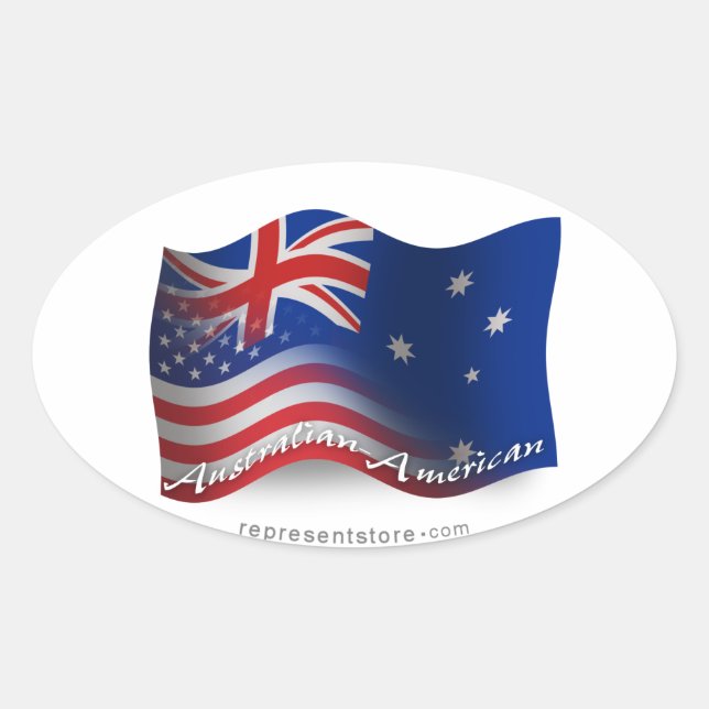 Australian-American Waving Flag Oval Sticker (Front)