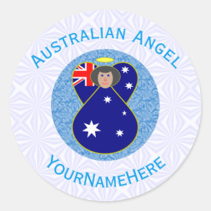 Australian Angel Blue White Personalised Classic Round Sticker