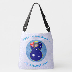 Australian Angel Blue White Personalised Text Crossbody Bag
