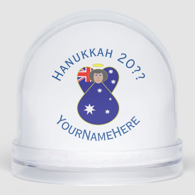 Australian Angel Hanukkah Flag Personalised  Snowglobe (Front)