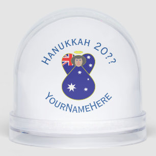 Australian Angel Hanukkah Flag Personalized Snowglobe
