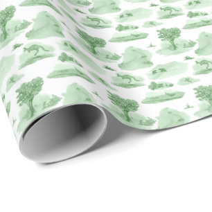 Australian Animal Toile (Green) Wrapping Paper