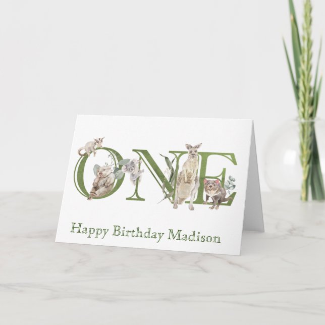 Australian Animals 1st First Birthday One Card (Front)