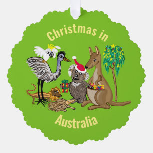 Australian animals and Santa Koala Tree Decoration Card