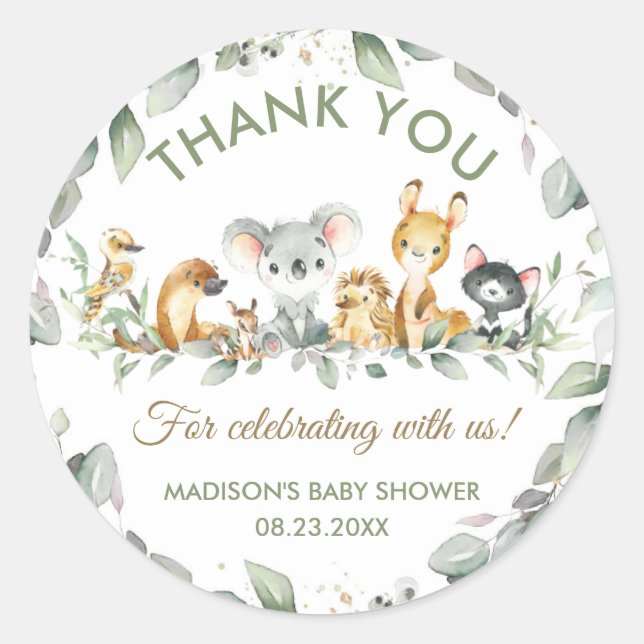 Australian Animals Birthday Baby Shower Favour  Classic Round Sticker (Front)