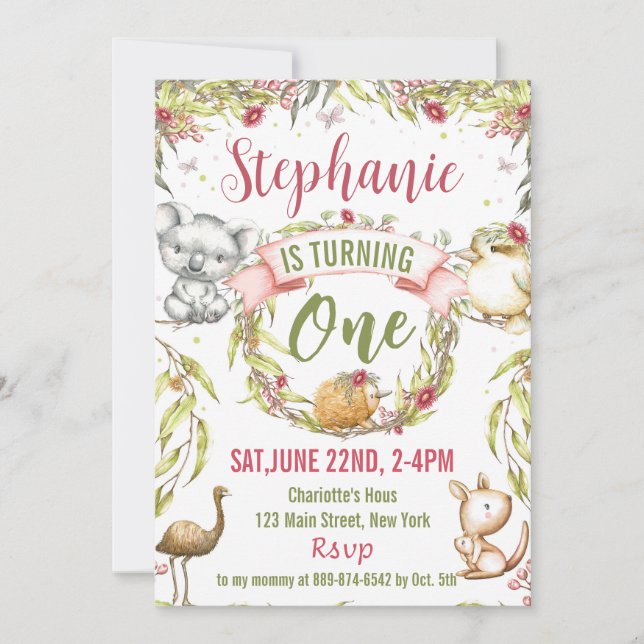 Australian animals Birthday Party invitation (Front)