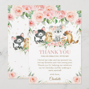 Australian Animals Blush Pink Floral Birthday Baby Thank You Card