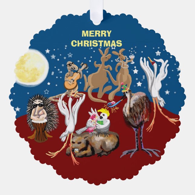 Australian animals Christmas party Tree Decoration Card (Front)