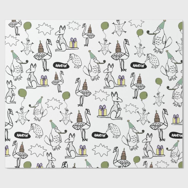 Australian Animals Colouring Custom Wrapping Paper (Flat)