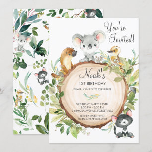 Australian Animals Cute Koala 1st Birthday Party Invitation
