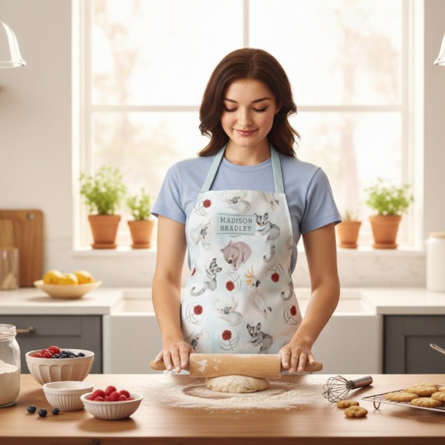 Australian Animals Cute Watercolour Personalised Apron (Creator Uploaded)