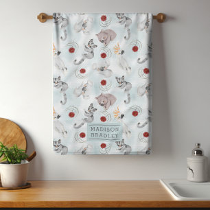 Australian Animals Cute Watercolour Personalised Tea Towel