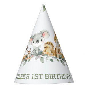 Australian Animals Greenery 1st Birthday Boy Girl Party Hat